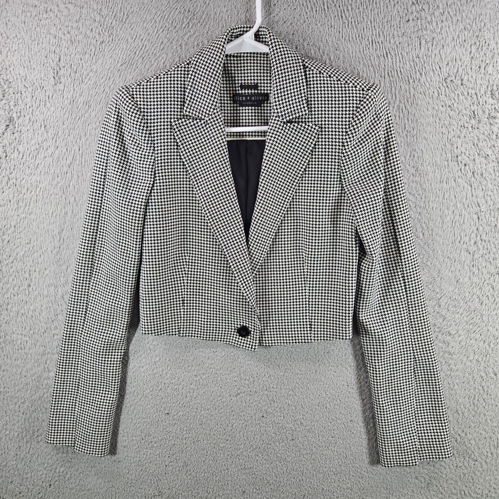 Alice + Olivia Classics Houndstooth Cropped Blazer Black White Size 0